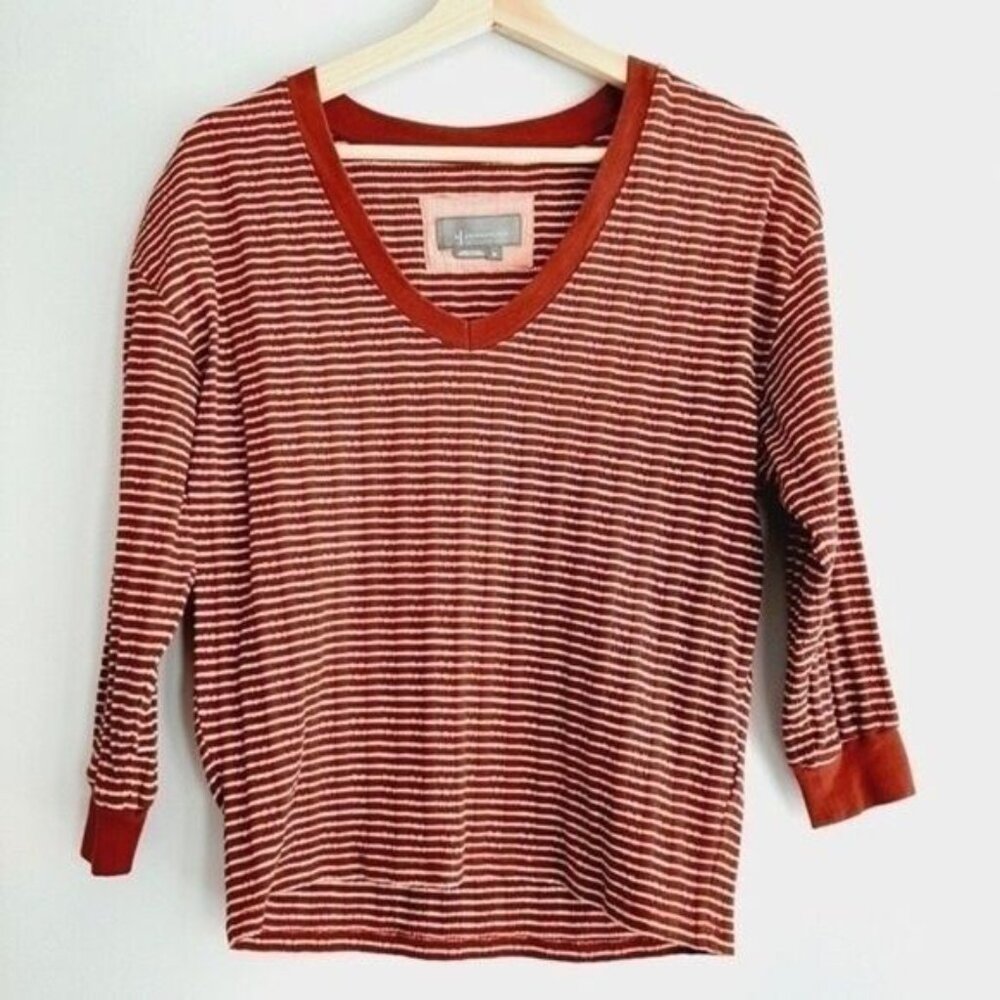 ANTHROPOLOGIE Hannah Striped V-Neck 3/4 Sleeve Top Sz XS